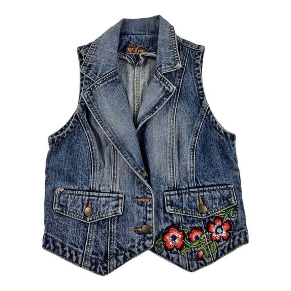 Axara Jackets & Blazers - Vintage Axara Women Blue Denim Embroidered Vest Metal Buttons Cotton Jacket US S